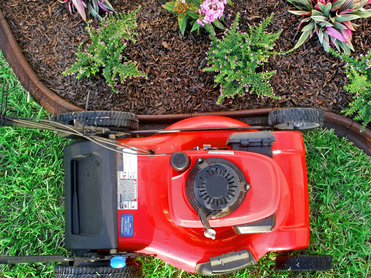 Lawn mower driving over EcoBorder edging